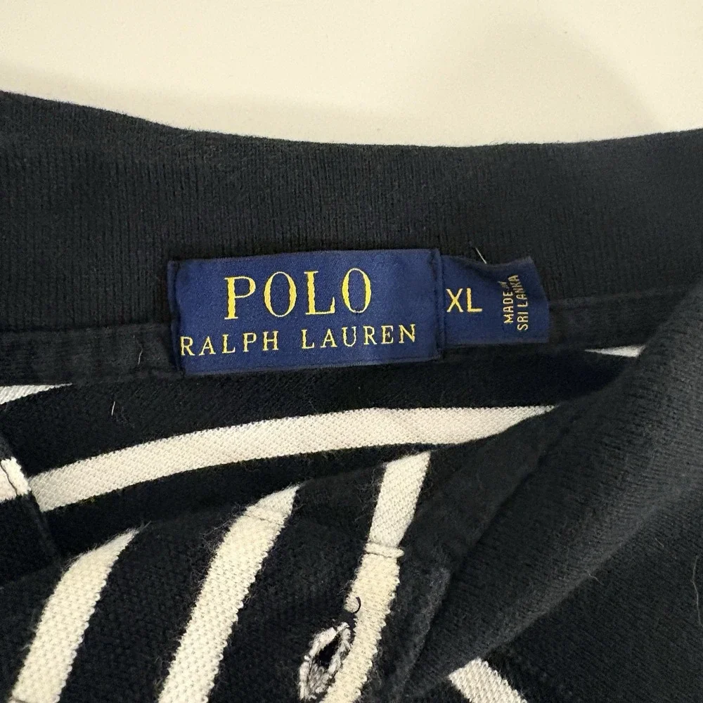 Polo by Ralph Lauren Black and White Striped Polo Shirt Men's XL Red Pony